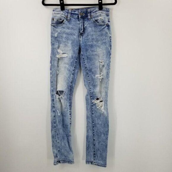 American Eagle Mens Light Wash Acid Wash Skinny Jeans Distressed 26 x 30 - Picture 2 of 11